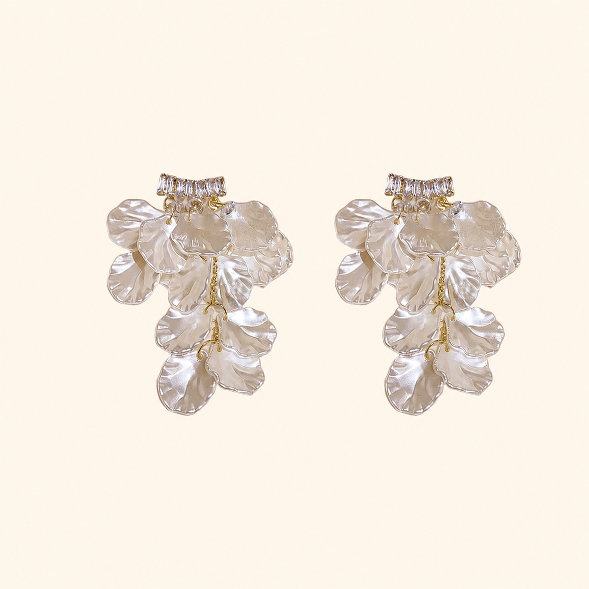 Women’s Ivory Acrylic Shell Petal Tassel Drop Earrings with Square Zirconia
