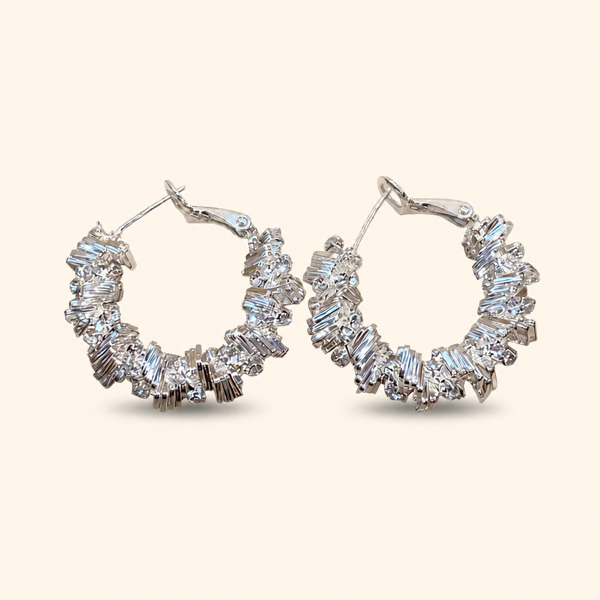 Women’s Silver Baguette Zircon Cluster Hoop Earrings