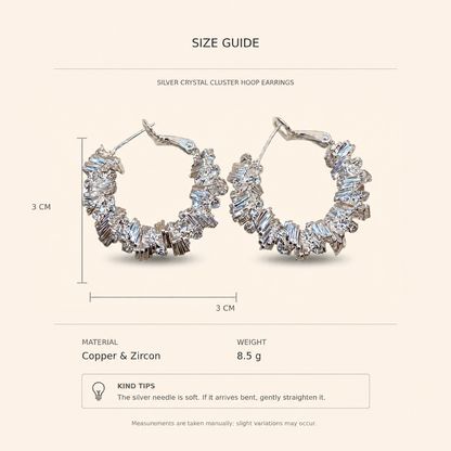 Women’s Silver Baguette Zircon Cluster Hoop Earrings
