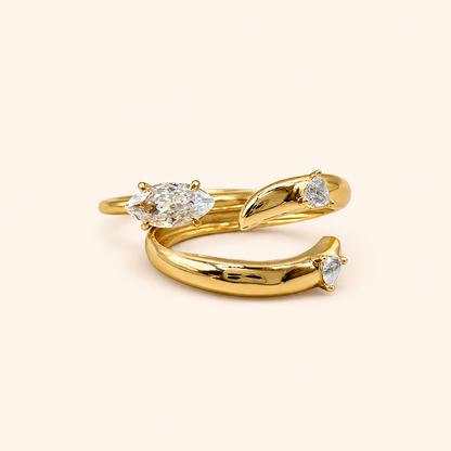 Gold & Silver Tone Geometric Stackable Open Ring with Marquise-Cut Crystal