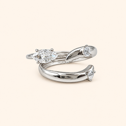 Gold & Silver Tone Geometric Stackable Open Ring with Marquise-Cut Crystal