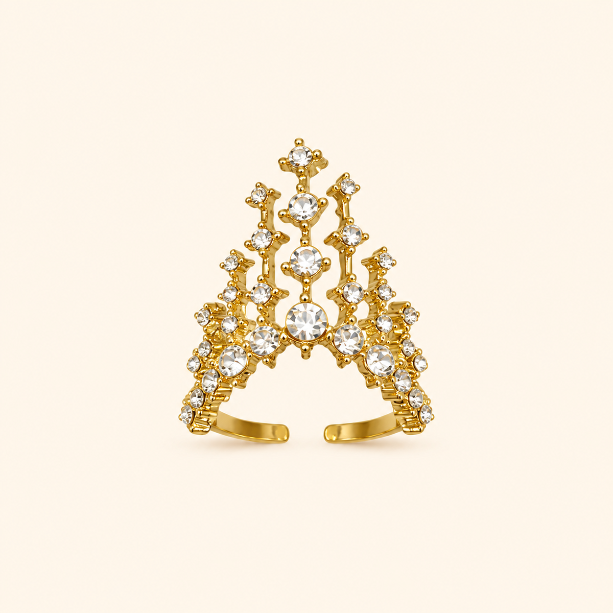 Crown Crystal Fringe Adjustable Statement Ring in Gold or Silver