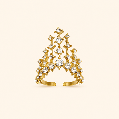 Crown Crystal Fringe Adjustable Statement Ring in Gold or Silver