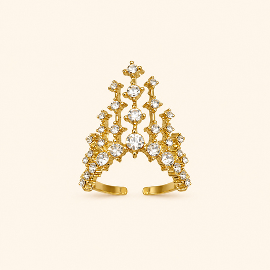 Crown Crystal Fringe Adjustable Statement Ring in Gold or Silver