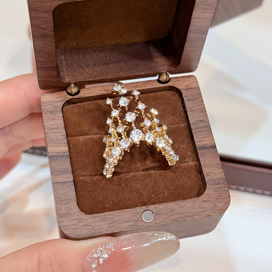 Crown Crystal Fringe Adjustable Statement Ring in Gold or Silver