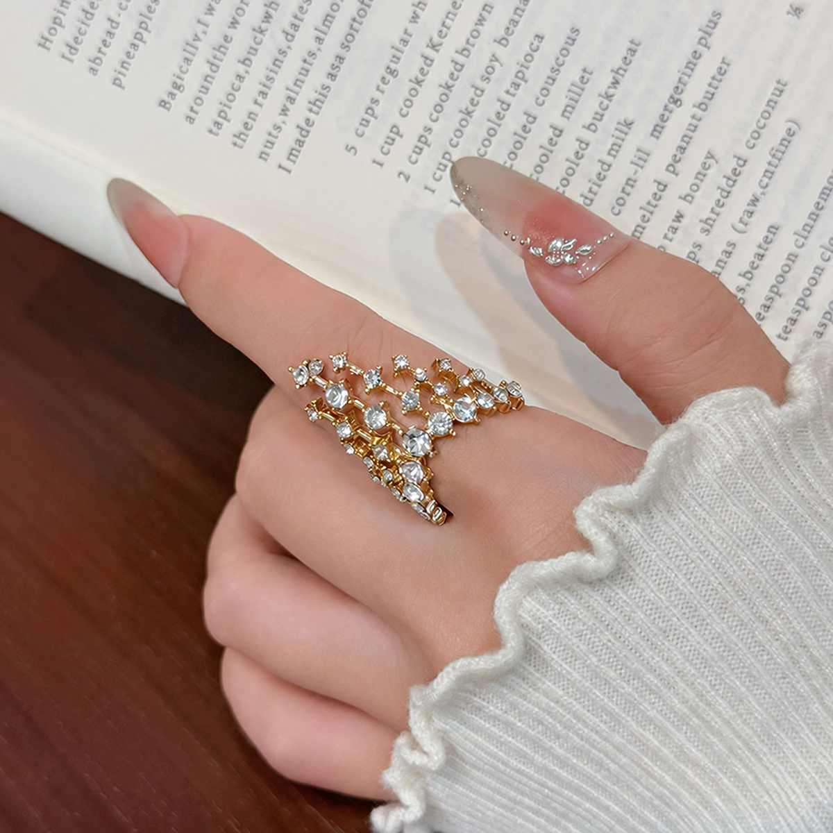Crown Crystal Fringe Adjustable Statement Ring in Gold or Silver