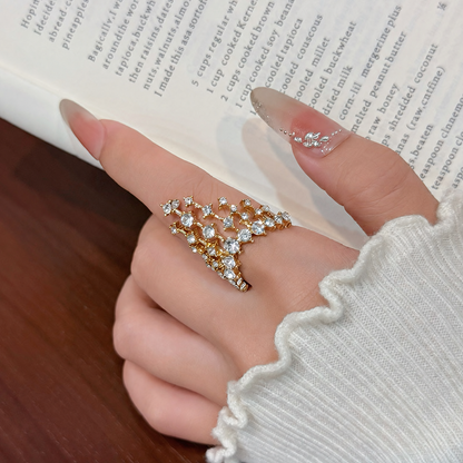 Crown Crystal Fringe Adjustable Statement Ring in Gold or Silver