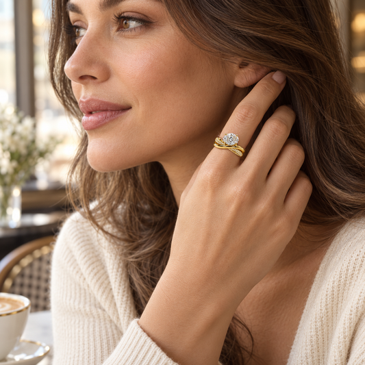 Vintage-Inspired Gold-Tone Adjustable Ring with Large Cushion-Cut Zircon