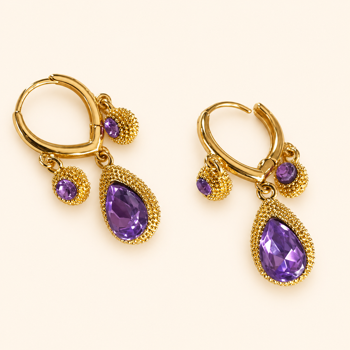 Crystal Durian Drop Huggie Earrings in Gold Tone