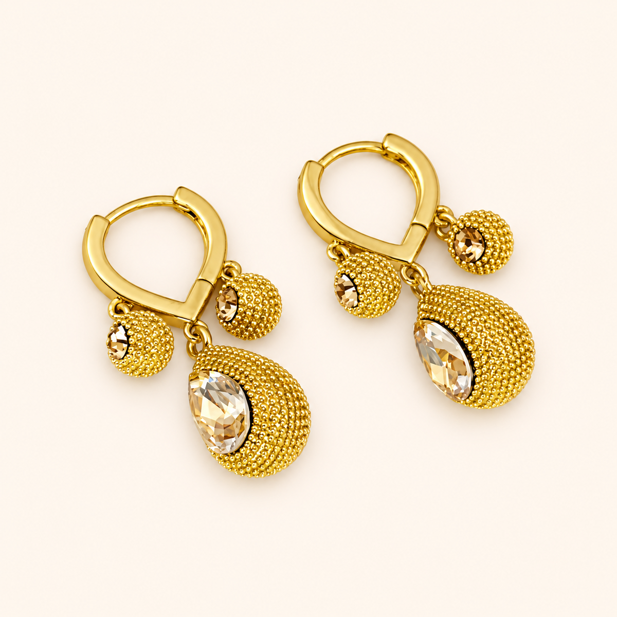 Crystal Durian Drop Huggie Earrings in Gold Tone
