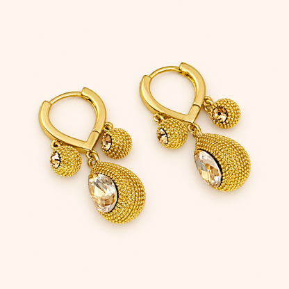 Crystal Durian Drop Huggie Earrings in Gold Tone