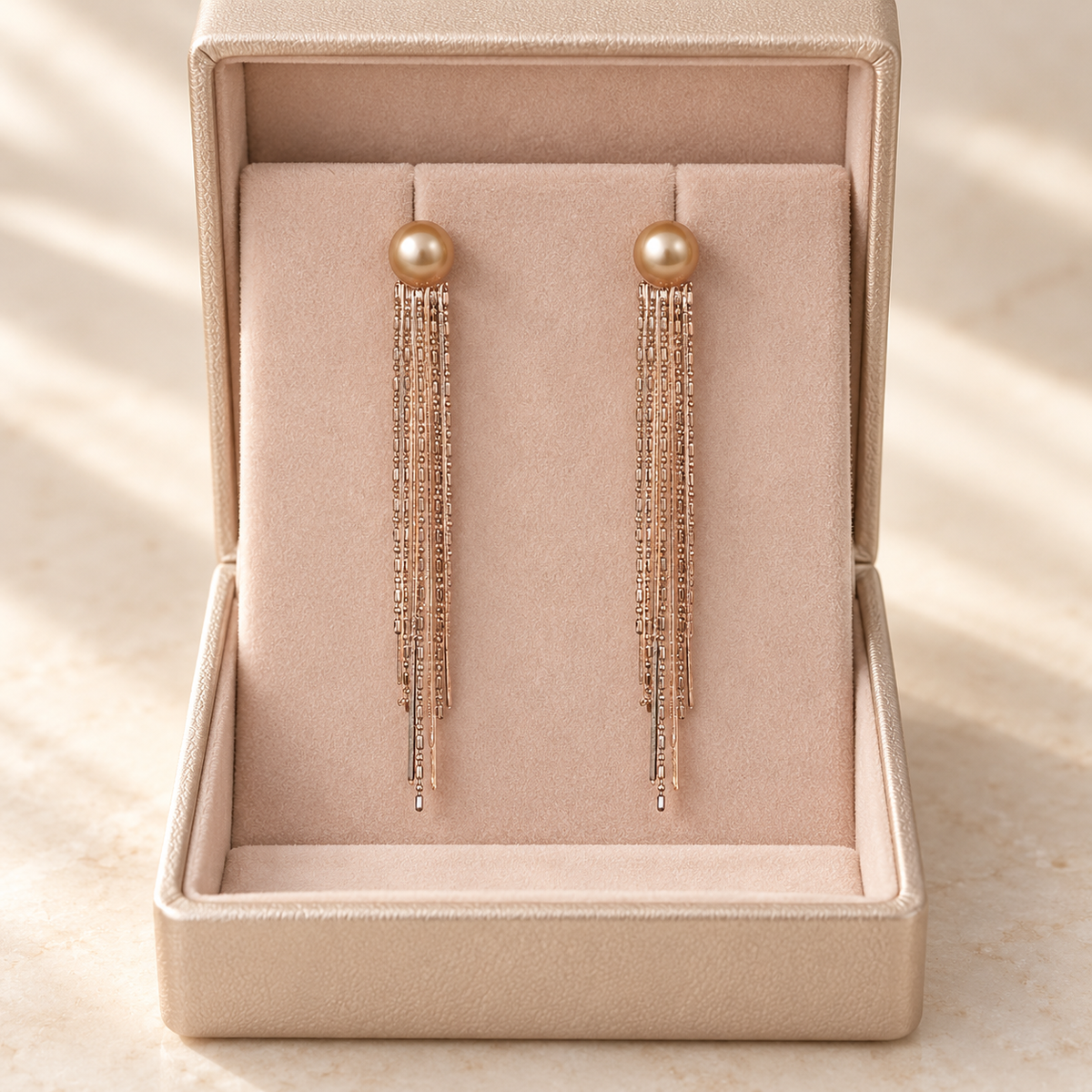 Champagne Pearl & Crystal Tassel Drop Earrings