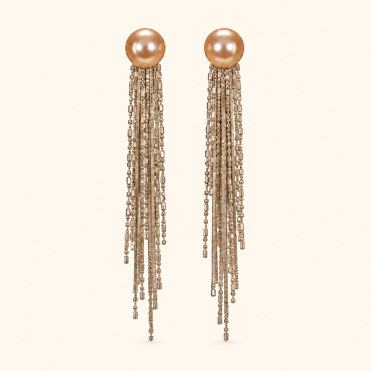 Champagne Pearl & Crystal Tassel Drop Earrings