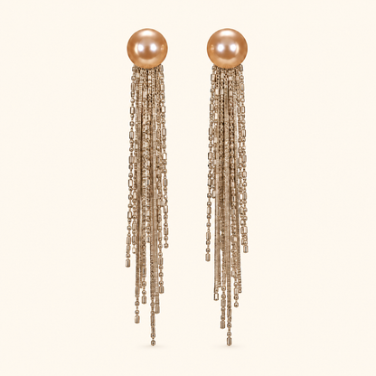 Champagne Pearl & Crystal Tassel Drop Earrings