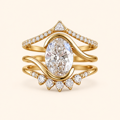 Vintage-Inspired Oval Crystal Three-Piece Stackable Ring Set