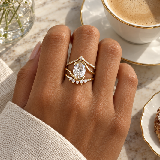 Vintage-Inspired Oval Crystal Three-Piece Stackable Ring Set