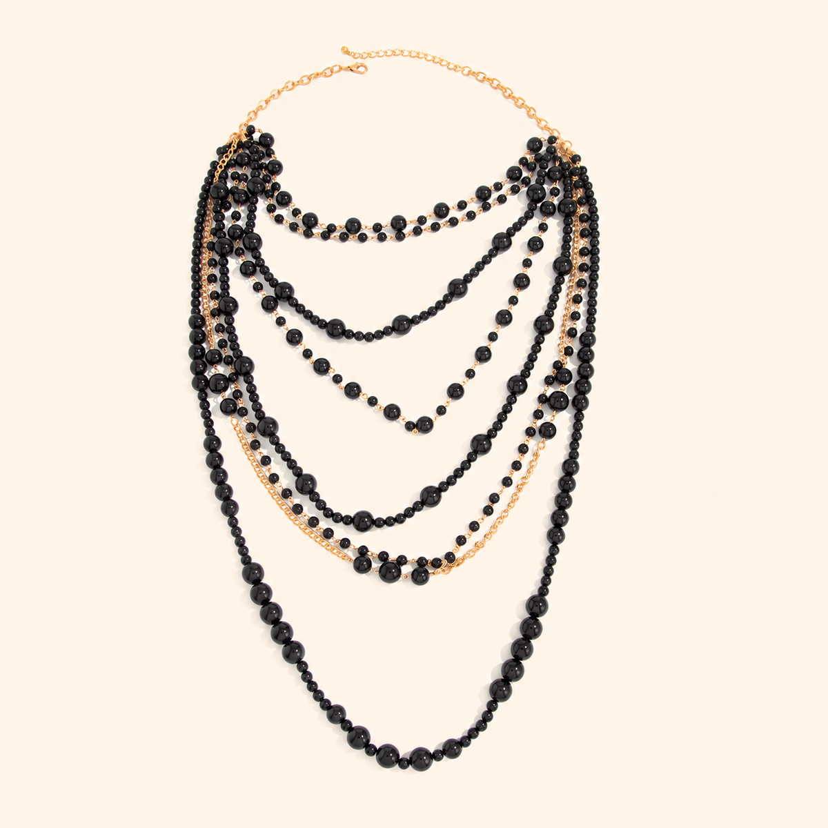 Women’s Statement Multi-Layer Faux Pearl Long Necklace with Handmade Beaded Chains