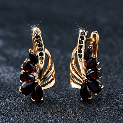 Women’s Elegant Floral Earrings with Teardrop Cubic Zirconia and Curved Metal Detail