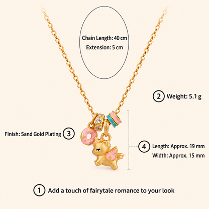 Women’s Gold-Plated Unicorn Charm Necklace with Pastel Enamel and Donut Detail