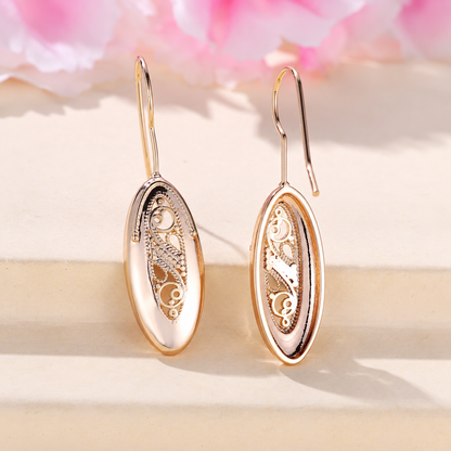 Women’s Champagne Gold Oval Drop Earrings with Openwork Scroll Detail