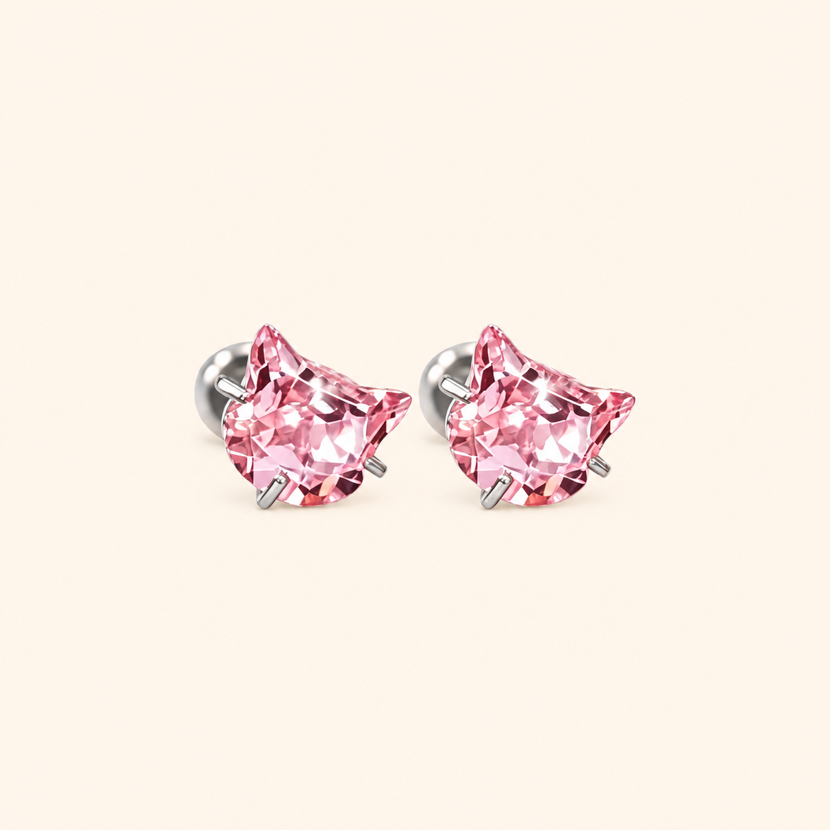 Women’s 925 Sterling Silver Cat Stud Earrings with Cubic Zirconia