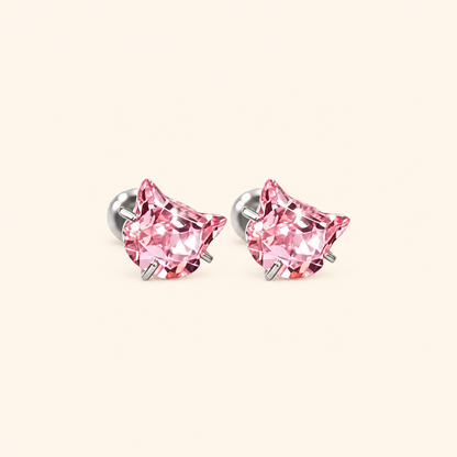 Women’s 925 Sterling Silver Cat Stud Earrings with Cubic Zirconia