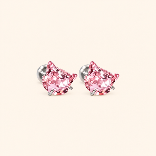 Women’s 925 Sterling Silver Cat Stud Earrings with Cubic Zirconia