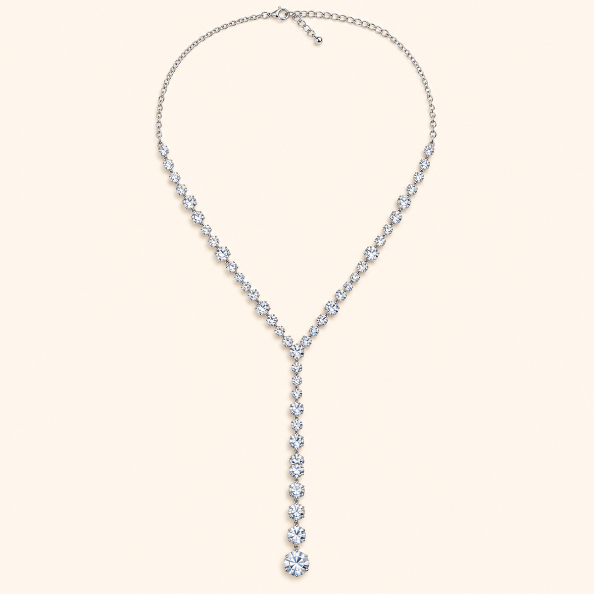 Women’s Silver-Tone Long Y Necklace with Sparkling Tassel Detail