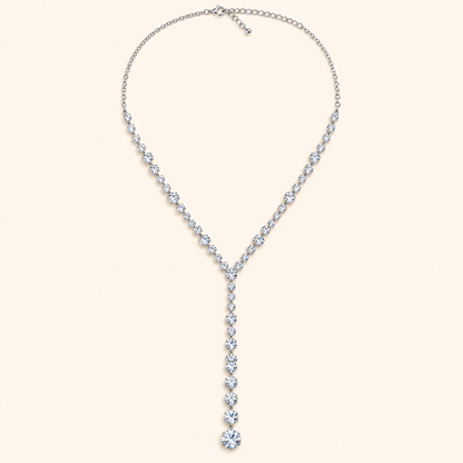 Women’s Silver-Tone Long Y Necklace with Sparkling Tassel Detail