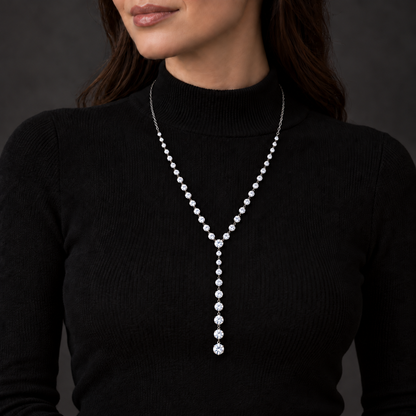 Women’s Silver-Tone Long Y Necklace with Sparkling Tassel Detail