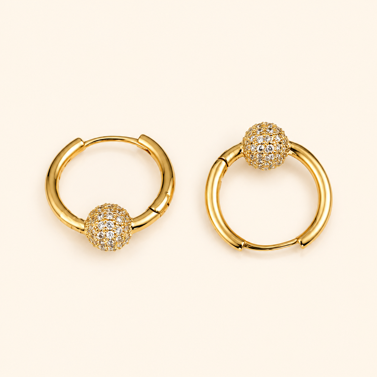 Women’s Gold Tone Crystal Pave Ball Hoop Earrings with Sparkling Zircon Detail
