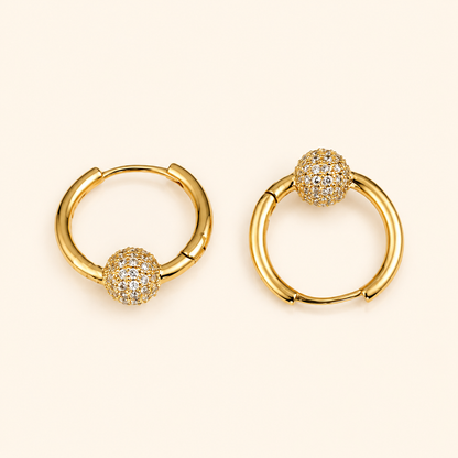 Women’s Gold Tone Crystal Pave Ball Hoop Earrings with Sparkling Zircon Detail