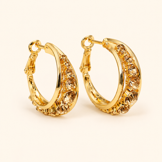Women’s Gold Tone Crystal Pave Hoop Earrings with Elegant Round Rhinestone Detail