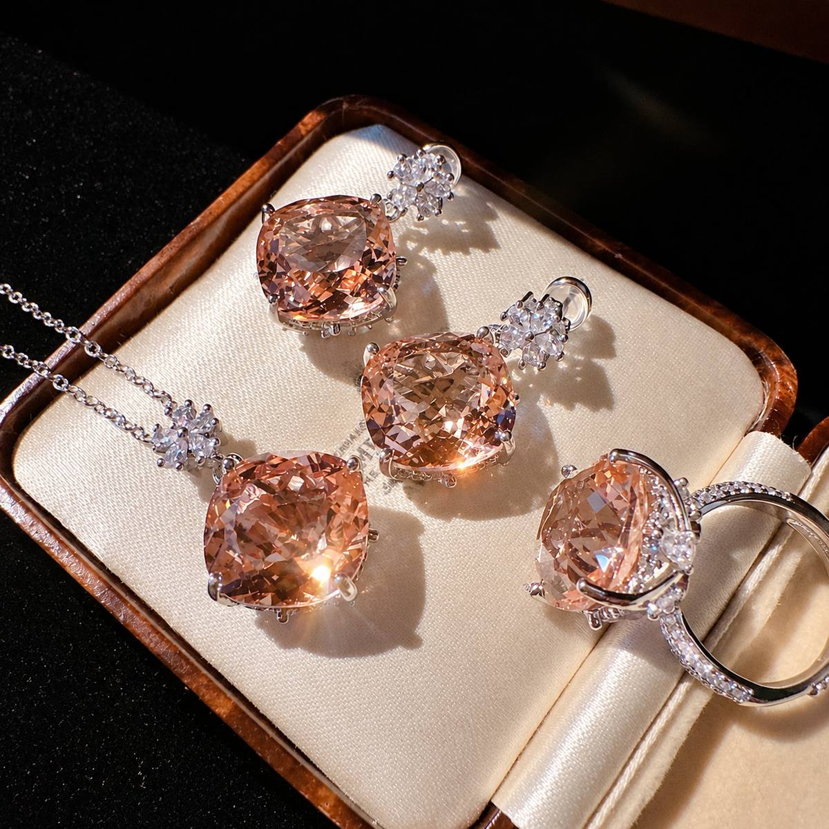 Women’s Luxury Champagne Teardrop Zircon Jewelry Set with Necklace, Earrings and Ring