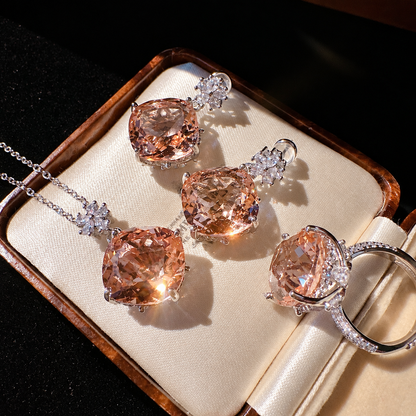 Women’s Luxury Champagne Teardrop Zircon Jewelry Set with Necklace, Earrings and Ring