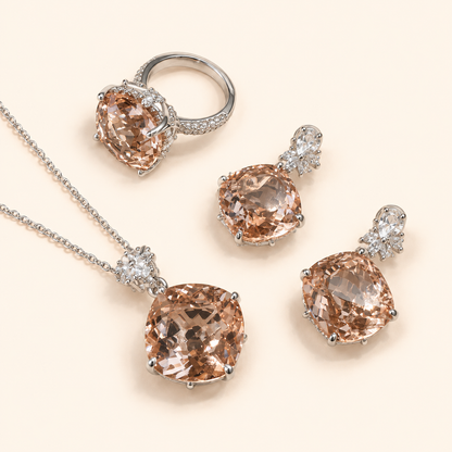 Women’s Luxury Champagne Teardrop Zircon Jewelry Set with Necklace, Earrings and Ring