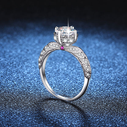 Women’s S925 Sterling Silver Round-Cut Moissanite Ring with Angel Wing Detail – 1CT / 2CT / 3CT