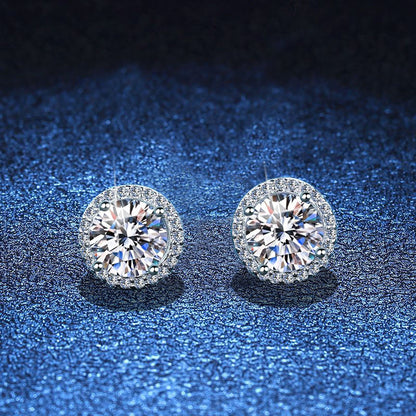 Women’s S925 Sterling Silver Round-Cut Moissanite Halo Stud Earrings – 0.1CT to 2CT