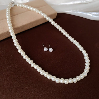 Women’s Crystal and Pearl Necklace and Stud Earrings Set