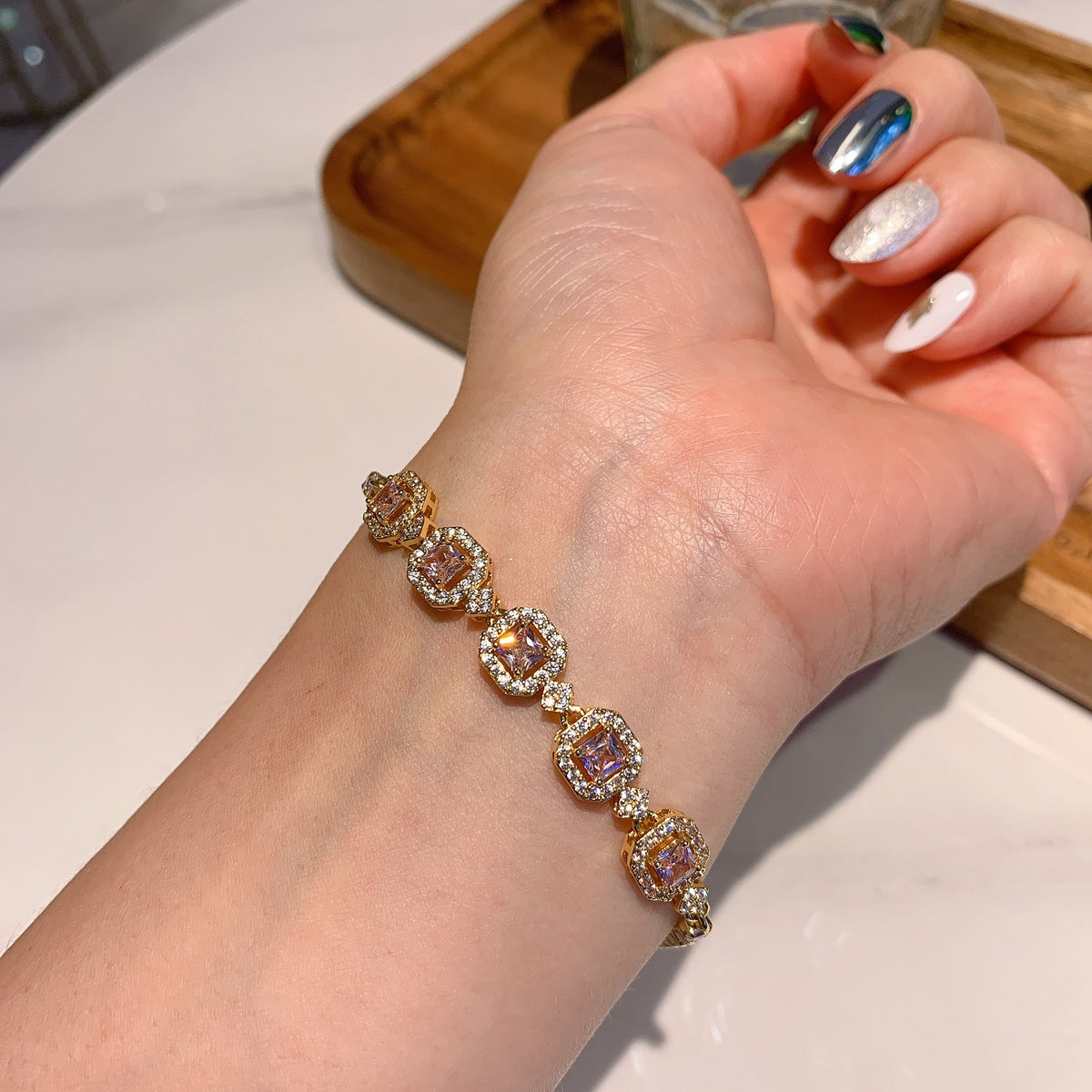 Women’s Colorful Paraiba-Inspired Crystal Tennis Bracelet in Gold or Silver Tone