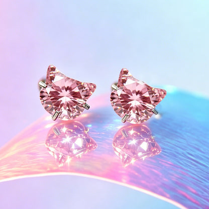 Women’s 925 Sterling Silver Cat Stud Earrings with Cubic Zirconia
