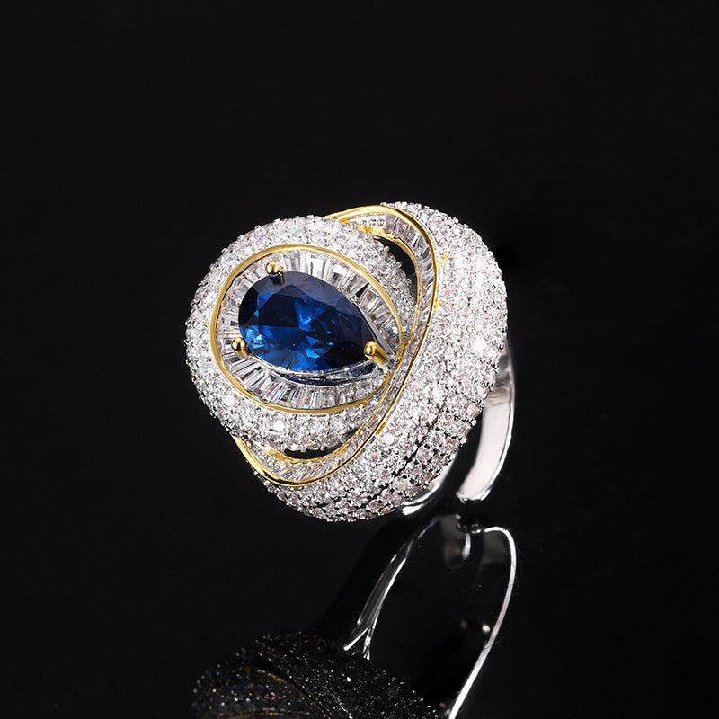 Women’s Elegant Pear-Shaped Cubic Zirconia Adjustable Ring with Layered Halo Detail
