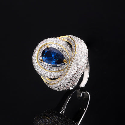 Women’s Elegant Pear-Shaped Cubic Zirconia Adjustable Ring with Layered Halo Detail