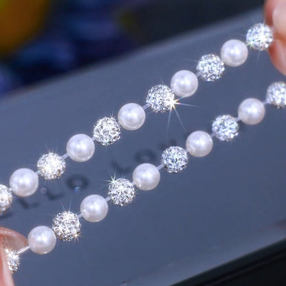 Women’s Refined Faux Pearl Stretch Bracelet with Sparkling Zircon Detail