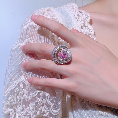 Women’s Elegant Pear-Shaped Cubic Zirconia Adjustable Ring with Layered Halo Detail