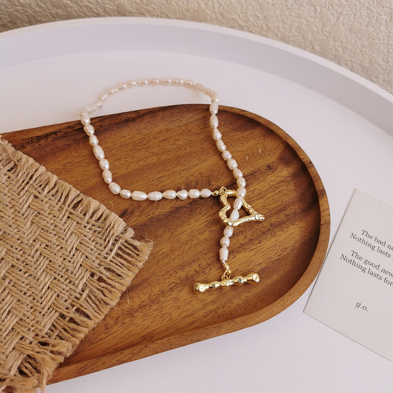French Vintage Freshwater Pearl Heart Toggle Necklace & Bracelet Set
