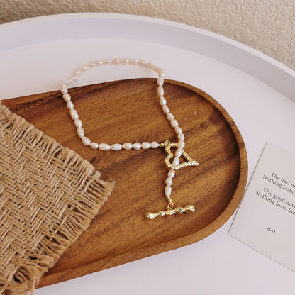 French Vintage Freshwater Pearl Heart Toggle Necklace & Bracelet Set