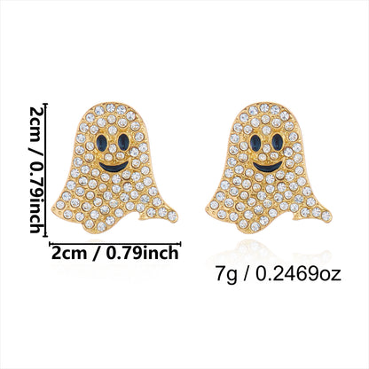 Women’s Halloween Rhinestone Ghost Earrings with Playful Face Details
