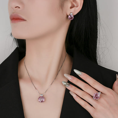 Women’s Dusty Rose Rose-Cut Cubic Zirconia Necklace, Earrings & Adjustable Ring Set