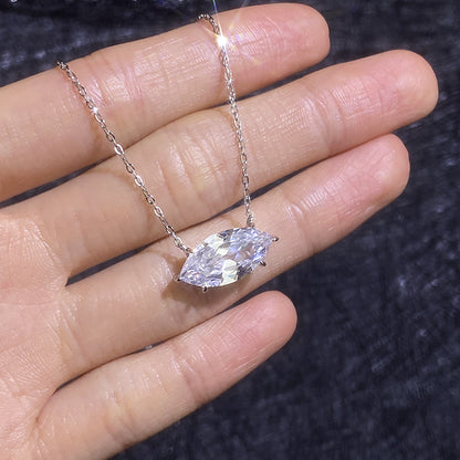 Women’s S925 Sterling Silver Marquise-Cut Moissanite Solitaire Necklace – 1CT / 2CT / 4CT